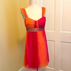 Mini orange pink sequence cocktail dress